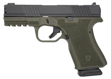 Black Rain Ordnance FL9MMODBLK Frontline Compact Frame 9mm Luger 15+1 4 Black Nitride Steel Barrel, Black Cerakote Optic Ready/Serrated Stainless Steel Slide, OD Green Cerakote Poly Frame w/Pic Rail & Grip, Pistol