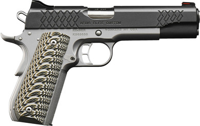 Kimber 3000351 Aegis Elite Custom 45 ACP 8+1 5 Stainless Match Grade Barrel, KimPro II Black Serrated Stainless Steel Slide, Satin Silver Stainless Steel Frame w/Beavertail, G10 Grip, Pistol