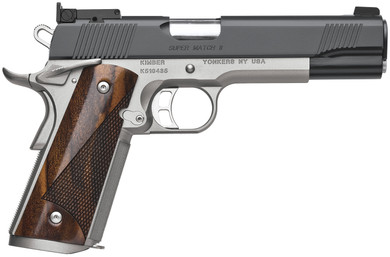 Kimber 3200309 Super Match II 45 ACP 8+1 5 Stainless Match Grade Barrel, KimPro II Black Aggressive Slide Serrations Stainless Steel Slide, Satin Silver Stainless Steel Frame w/Beavertail, Walnut Grip, Pistol