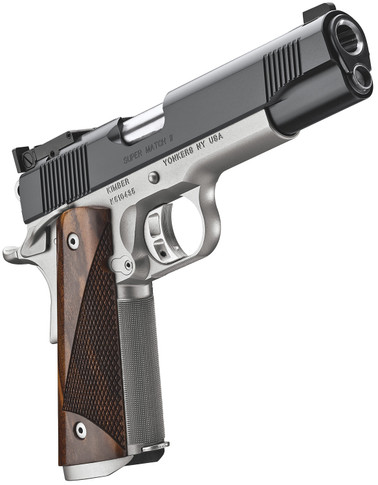 Kimber 3200309 Super Match II 45 ACP 8+1 5 Stainless Match Grade Barrel, KimPro II Black Aggressive Slide Serrations Stainless Steel Slide, Satin Silver Stainless Steel Frame w/Beavertail, Walnut Grip, Pistol