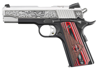 Ruger 16701 SR1911 Red Barn Street Edition Commander Frame 45 ACP 7+1 4.25 Stainless Steel Barrel, Low-Glare Serrated w/Engraving Stainless Steel Slide, Black Anodized Aluminum Frame w/Beavertail, Black/Gray/Red Deluxe Checkered G10 Grip, Pistol