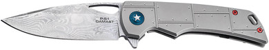 Boker 01BO910DAM P-51 Damast 3.35 Drop Point Plain Silver Acid Etch Damascus Blade Titanium Handle, Knife