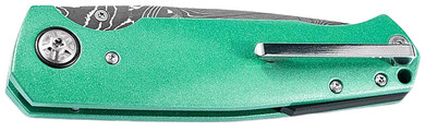 Boker 111102DAM 3.22 Drop Point Plain Damascus Blade Green Aluminum Handle, Knife