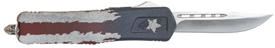 Great Lakes GLKMDSMTFAMF GLFA Medium 3.50 OTF Plain Steel Blade, American Flag Cerakote Aluminum Handle, Knife