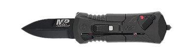 M&P Accessories 1219171 M&P Compact 1.90 OTF Plain Black Oxide Stainless Steel Blade, Gray/Black Aluminum Handle, Knife