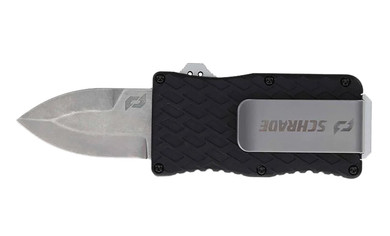 Schrade 1135969 Uproar Automatic Mini 1.90 OTF Dagger Plain Satin D2 Steel Blade, Black Textured Aluminum Handle, Knife