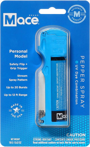 Mace 80727 Personal Pepper Spray OC Pepper/UV Dye 20 Burst 12ft Neon Blue Includes Keychain