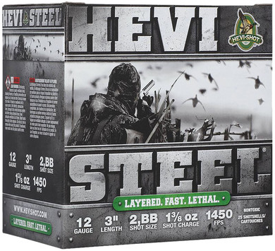 HEVI-Shot HS60288 HEVI-Steel Waterfowl 12Gauge 3 1 3/8oz 2/BBShot 25 Per Box/10 Case, Shotshell Steel Loads