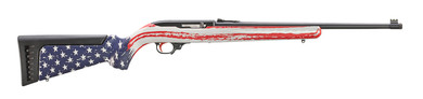Ruger 31207 10/22 Collector's Series 22 LR 10+1 18.50 Satin Black Threaded Barrel, Satin Black Steel Receiver, American Flag Camo Ruger Modular System Synthetic Stock, Thread Protector, Rimfire Rifle