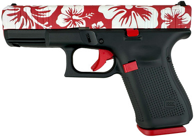 Glock PA195S204MOSNHIB G19 Gen5 MOS 9mm Luger 15+1 4.02" Black GMB BBL, White w/Red Hibiscus Cerakote MOS Cut/Serr Steel Slide, Black Cerakote w/Red Accents, Polymer Frame w/Pic Rail, Interchangeable Backstrap Grip,Pistol