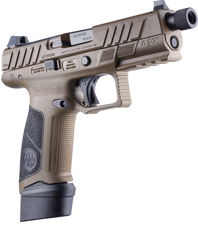 Beretta JAXA1F921FDE APX A1 Tactical Full Size Frame 9mm Luger 21+1 4.80" Black Threaded BBL, Black Bruniton Optic Ready/Serr Steel Slide, FDE Polymer Frame w/Pic Rail, Ambidextrous,Pistol