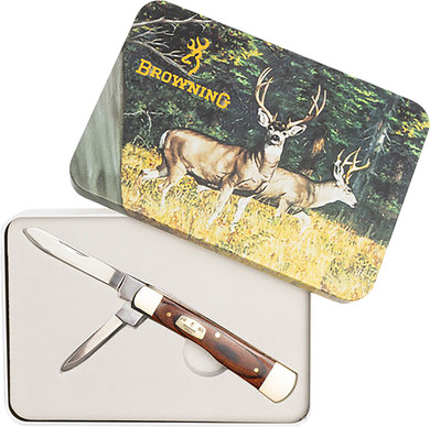 Browning 003220573 2.75" Folding Drop Point Plain Polished 7Cr17MoV SS Blade, Pakkawood Handle, Browning Tin,Knives