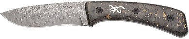 Browning 3220570B Rock 3.50" Fixed Drop Point Plain Acid Etch Damascus Blade, Carbon Fiber Handle,Knives