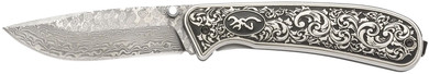 Browning 3220580B Grand Pass 3.50" Drop Point Damascus Blade, Engraved Stainless Handle,Knives