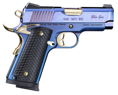 Girsan 391037 MC1911SC Compact Frame 45 ACP 7+1 3.40" Polished Gold PVD Steel BBL, Blue Gem PVD Optic Ready/Serr Stainless Slide, Blue Gem PVD w/Gold Controls Alum Frame w/Beavertail, Black Polymer Grip,Pistol