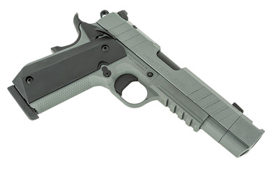 Tisas 10100133 1911 Night Stalker Carry Frame 9mm Luger 10+1 4.25" Black Cerakote Bull BBL, Gray Cerakote Serr Steel Slide, Gray Cerakote Steel Frame w/Beavertail & Pic Rail,Pistol