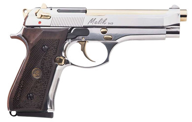Derya Firearms MELIK9.NG.TR Melik 9mm Luger 17+1 4.90" Gold TiN Steel BBL, Black Melonite Serr Steel Slide, Black Alum Frame, Black Polymer Grip,Pistol