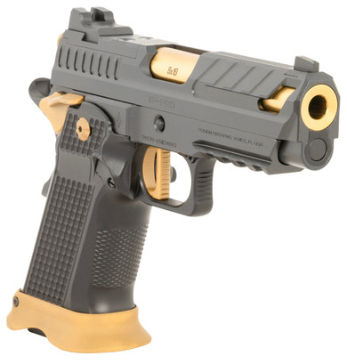Fusion Firearms XP9BLKG XP Pro 9mm Luger 17+1 4" Gold Bull BBL, Black Steel Optic Cut/Serr/Vent Cut Slide, Black w/Gold Accents Steel Frame w/Pic Rail, Black Alum Grip, RMR Footprint,Pistol