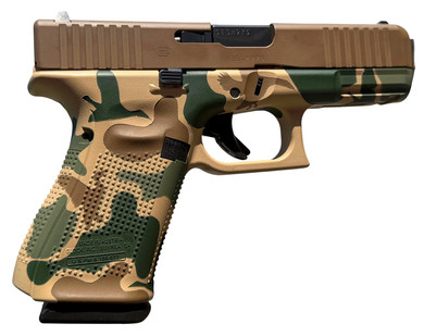 Glock PA195S204DHG G19 Gen5 Compact Frame 9mm Luger 15+1 4.02 Black GMB Barrel, Vintage Camo Brown cerakote Serrated Steel Slide, Camo Poly Frame w/Pic Rail & Grip, Ambi, Pistol