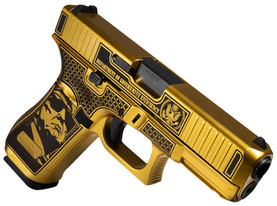 Glock PA455S204NDGE G45 Gen5 9mm Luger 17+1 4.02" Black GMB BBL, Glamour Glock Gold Cerakote Serr Steel Slide w/D.O.G.E., Glamour Glock Gold Cerakote Polymer Frame w/Trump & Elon,Pistol