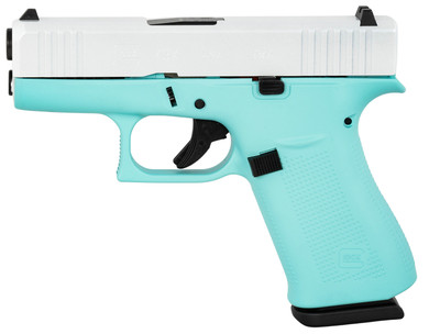 Glock UX4350204REBFPWS G43X Sub-Compact Frame 9mm Luger 10+1 3.41 Black GMB Barrel, Pearl White Cerakote Serrated Steel Slide, Robin Egg Blue Cerakote Poly Frame w/Beavertail, USA Made, Pistol