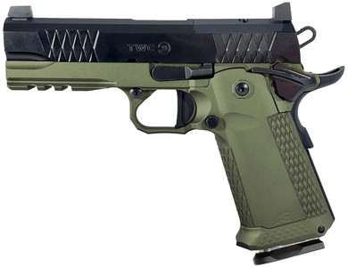 JACOB GREY TWC9EDG TWC9 9mm Luger 17+1 4.25 Black Bull Barrel, Black Optic Ready/Serrated Steel Slide, Duty Green Aluminum Frame w/Beavertail & Pic Rail, Pistol
