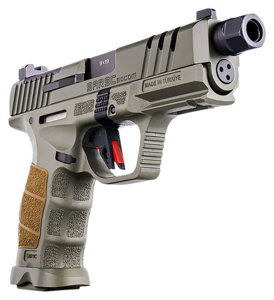 SAR USA SAR9CSOCOMODC SAR9 SOCOM 9mm Luger 21+1 5.20" Black Threaded BBL, Special Forces Green Steel Optic Ready/Ported/Serr Slide & Polymer Frame w/Pic Rail, Interchangeable Backstrap Grip, RMSc Footprint,Pistol