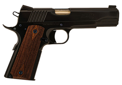 Standard Mfg 1911 Standard Full Size Frame 45 ACP 7+1 5" Stainless Match Grade BBL, Royal Blue Polished Steel Serr Slide, Royal Blue Polished Steel Frame w/Beavertail, Walnut Double Diamond Grip,Pistol