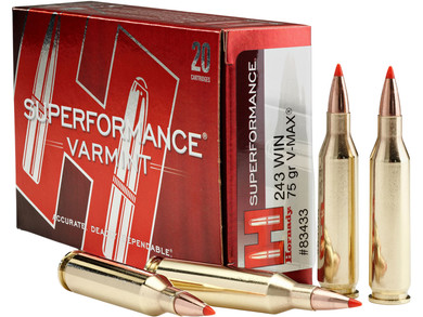 Hornady 80411 Superformance 243WSSM 75gr V-Max 20 Per Box/10 Case,Centerfire Rifle Rounds