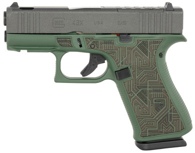 Glock UX435204NCIRB G43X MOS Slim Sub-Compact 9mm Luger 10+1 3.41" Ported BBL, Black Cerakote Steel Optic Cut/Ported/Serr Slide, Black/Green Cerakote Polymer Frame w/Beavertail, RMSc Footprint, Ambidextrous,Pistol