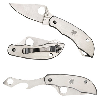 Spyderco C175P Clipitool Silver Stainless Steel Folding 8Cr13MoV SS 4.57 in/4.59 in Long Plain Blade Stainless Steel Handle Features Screwdriver/Opener