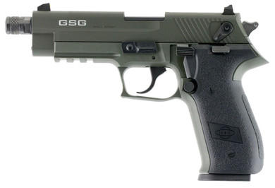 GSG GERG2210TFFG FireFly 22 LR 10+1 4.90 in Black Steel/Threaded Barrel, Green Serrated Slide & Zinc Alloy w/Accessory Rail Frame, Black Polymer Grip, Pistol