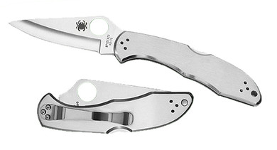 Spyderco C11P Delica 4 2.95 in Folding Drop Point Plain VG-10 SS Blade/ Stainless Steel Handle Includes Pocket Clip, Knife