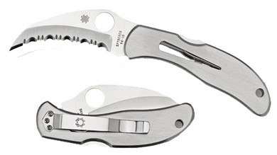 Spyderco C08S Harpy 2.75 in Folding Hawkbill Serrated VG-10 SS Blade Stainless Steel Handle Includes Pocket Clip, Knife