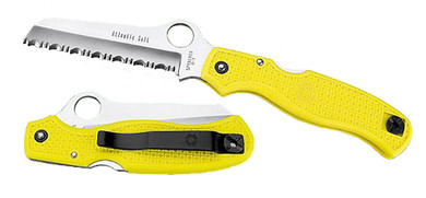 Spyderco C89SYL Atlantic Salt 3.69 in Folding Sheepsfoot Serrated H2 Steel Blade, Yellow FRN Handle, Includes Pocket Clip, Knife
