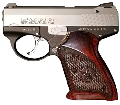 Bond Arms BABP BullPup9 Micro-Compact Frame 9mm Luger 7+1, 3.35 in Stainless Steel Barrel, Stainless Serrated Steel Slide, Black Aluminum Frame, Engraved Rosewood Grips, Pistol