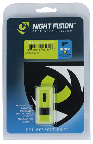 Night Fision GLK003014YGZ Tritium Sight Set U-Notch Rear Black/Yellow Ring Tritium Front/Black Frame Fits Compatible w/Glock 42/43/43X, Front Post/Rear Dovetail Mount