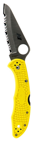 Spyderco C88SYL2 Salt 2 3 in Folding Clip Point Serrated H1 Steel Blade Yellow Bi-Directional Texturing FRN Handle Includes Pocket Clip, Knife