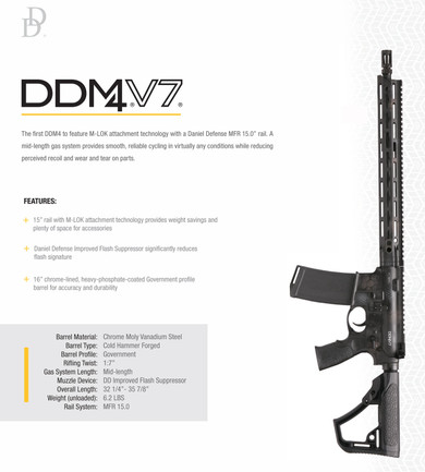 Daniel Defense 0212802267067 DDM4 V7 *CO Compliant 5.56x45mm No, Magazine 16 in Black Chrome Moly Vanadium Barrel, Rattlecan Cerakote Receiver, Black Synthetic 6 Position Stock w/SoftTouch Overmolding, Black Polymer Grip, Rifle