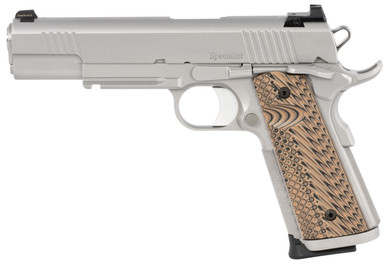 Dan Wesson 01807 Specialist 9mm Luger 10+1 5 in Stainless Steel Barrel, Bead Blasted Serrated Stainless Steel Slide & Frame w/Beavertail & Picatinny Rail, Black/Brown G10 Grip, Pistol