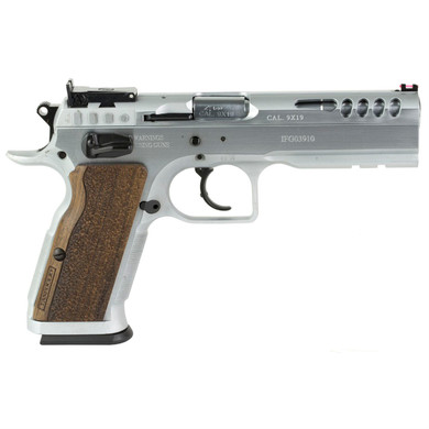 Tanfoglio Stock Master, Semi-automatic, DA/SA, Steel Frame Pistol, 9MM, 4.75 in Barrel, Hard Chrome Finish, Walnut Grips, Adjustable Sights, Ambidextrous Safety, 17 Rounds TF-STOCKM-9