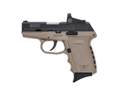 SCCY Industries CPX2CBDERDE CPX-2 RD 9mm Luger Caliber with 3.10 in Barrel, 10+1 Capacity, FDE Finish Frame, Serrated/Optic Cut Nitride Slide, Finger Grooved Polymer Grip & No Manual Thumb Safety Includes Crimson Trace CTS-1500 Red Dot, Pistol
