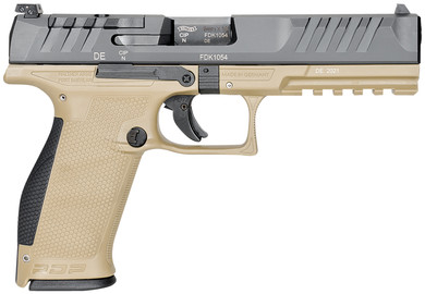 Walther Arms 2858410 PDP Full Size 9mm Luger 18+1 5 in Black Polygonal, Rifled Barrel, Black Optic Ready/Serrated Slide, Tan Polymer Frame w/Picatinny Rail, Black Performance Duty Texture Grips, Pistol