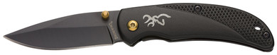 Browning 3220340 Prism 3 EDC Folding 2.38 in Plain Black Oxide 7Cr17MoV SS Blade, Black w/Brass Accents & Logo Anodized Aluminum Handle, Includes Pocket Clip, Knife