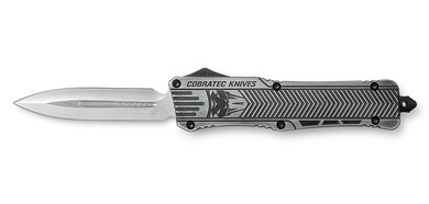 CobraTec Knives LSWCTK1LFAGNS CTK-1 Large 3.75 in OTF Dagger Plain D2 Steel Blade/Stonewashed Aluminum Handle Features Glass Breaker Includes Pocket Clip, Knife