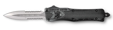 CobraTec Knives SSWCTK1SDAG2SS CTK-1 2.75 in OTF Part Serrated D2 Steel Blade/Stonewashed Aluminum Handle Features Glass Breaker Includes Pocket Clip, Knife