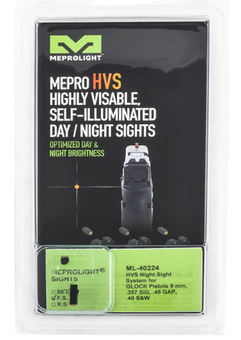 Meprolight USA 402243137 Hyper-Bright Green Tritium Orange Outline Front Sight-Green Tritium Black Outline Rear Sight Glock 17/17L/19/22