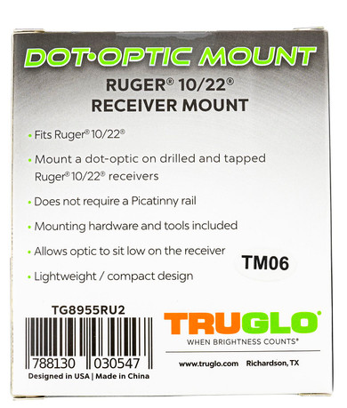TruGlo TGTG8955RU2 RedDot Sight Mount Steel Black for Ruger 10/22