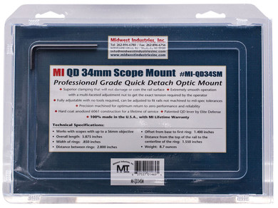 Midwest Industries MIQD34SM 34mm QD Scope Mount/Ring Combo Black Hardcoat Anodized