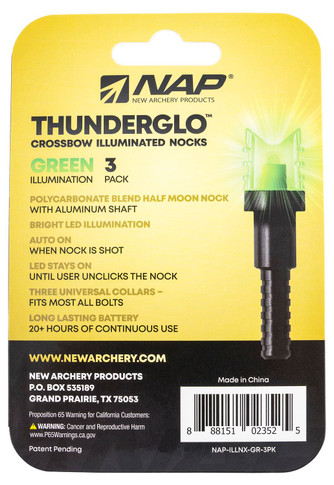 NAP NAPILLNXGR3PK Thunderglo Illuminated Nock Crossbow Green Half Moon/ 3 Pack